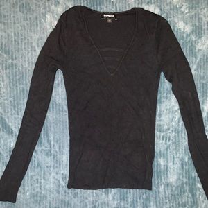 Express v neck unique design long sleeve black top